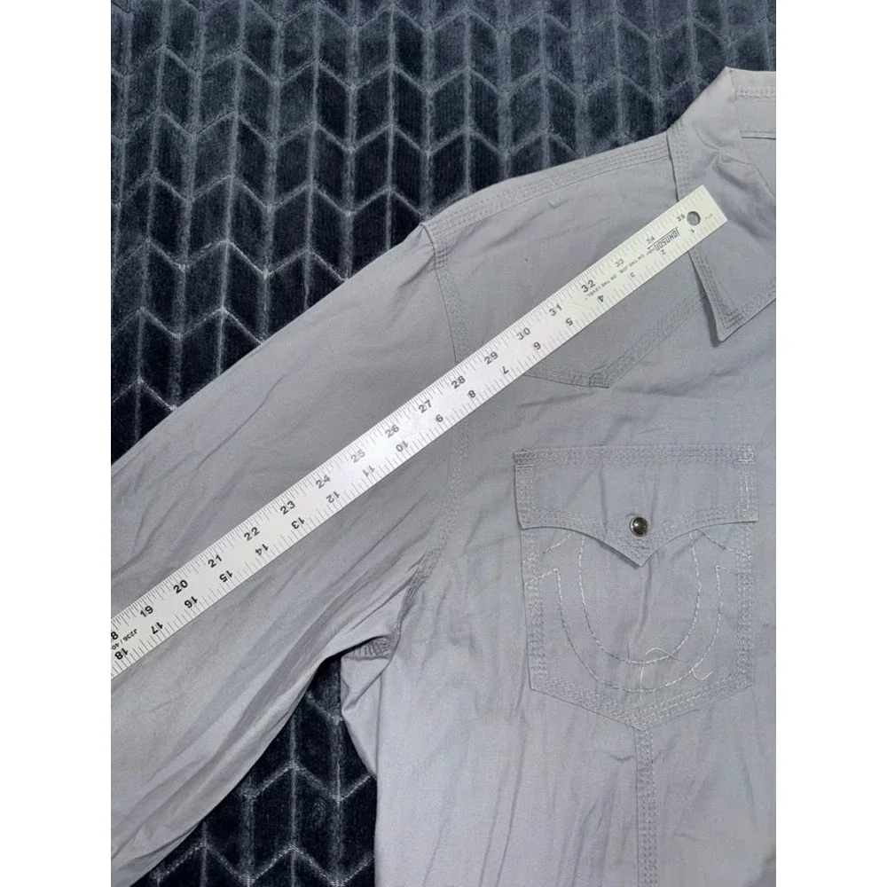 True Religion Mens Gray Pearl Snap Western Long Sleeve Shirt Pockets Sz 3XL